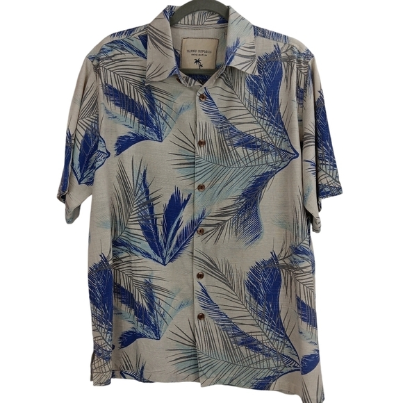 ISLAND REPUBLIC Vintage Men's Shirt Button Down Blue Hawaiian Silk Size L - Picture 1 of 5
